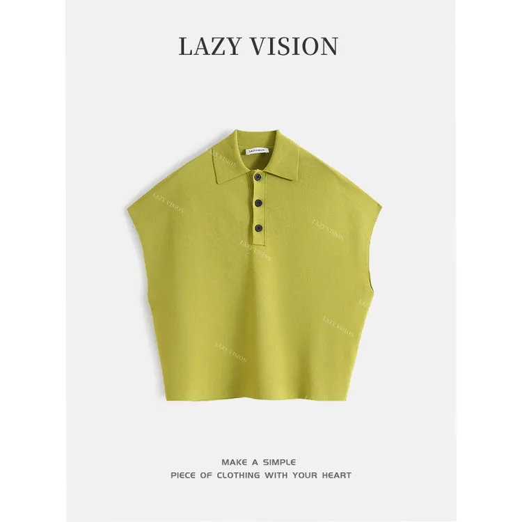 LAZYVISION/亚麻‘天丝’混纺无袖POLO领女士T恤ZMD-28059