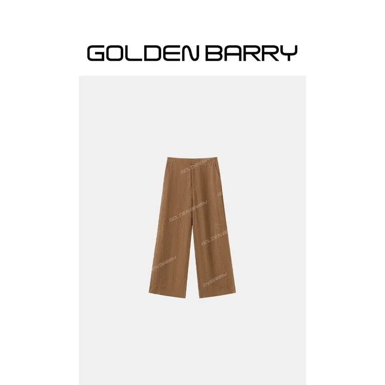 GOLDENBARRY人字纹极简舒适高腰阔腿裤516003