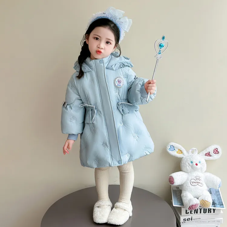 女童艾莎羽绒服冬季女宝中长款爱莎公主冬装儿童洋气收腰连帽外套