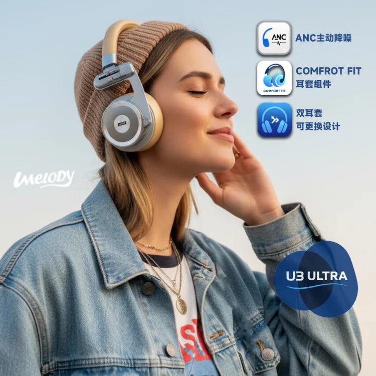 Umelody悠律U3 ULTRA主动降噪ANC复古无线蓝牙耳机头戴式穿搭潮流