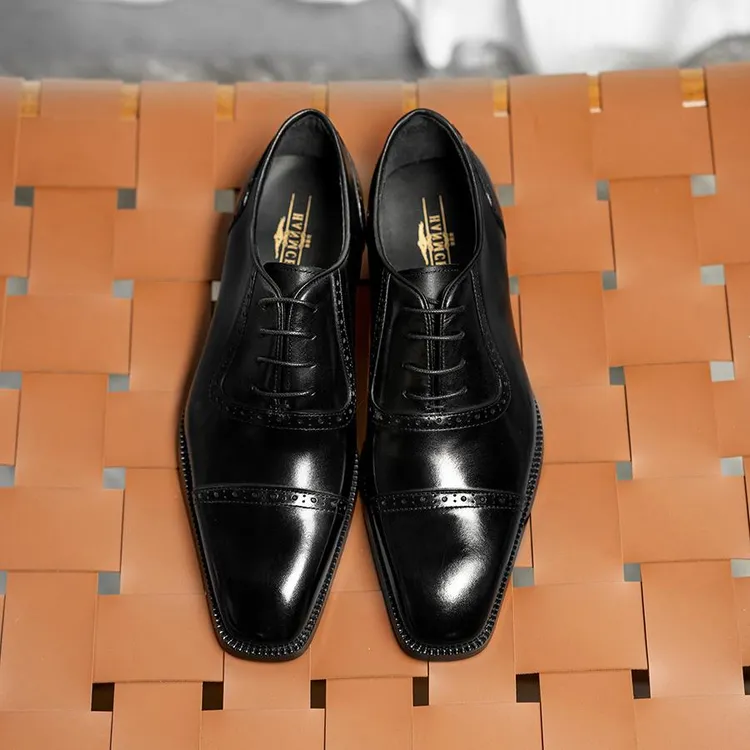 布洛克三接头牛津鞋商务正装英伦男鞋小方头高档牛皮皮鞋男
