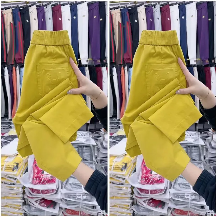 夏季水洗棉小个子九分休闲裤女高腰薄款弹力显瘦哈伦百搭萝卜裤