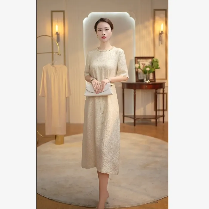 【YASHI】“星辰”25姆米重磅冠乐绉蚕丝连衣裙 QXX256-ES25X357