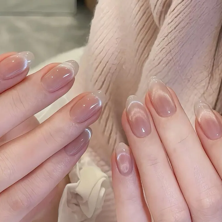 【微笑法式】海棠推荐裸色渐变猫眼中短款穿戴美甲日常显白气质手工