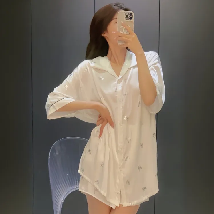 【蝶恋光影】蝴蝶雪丝女生睡裙春夏时尚薄款宽松韩版白色甜美居家服