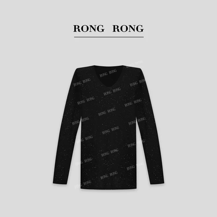 溶溶T【魅力星辰】RONGRONG 绵羊毛莱赛尔V领珠片纱上衣C-I2051029