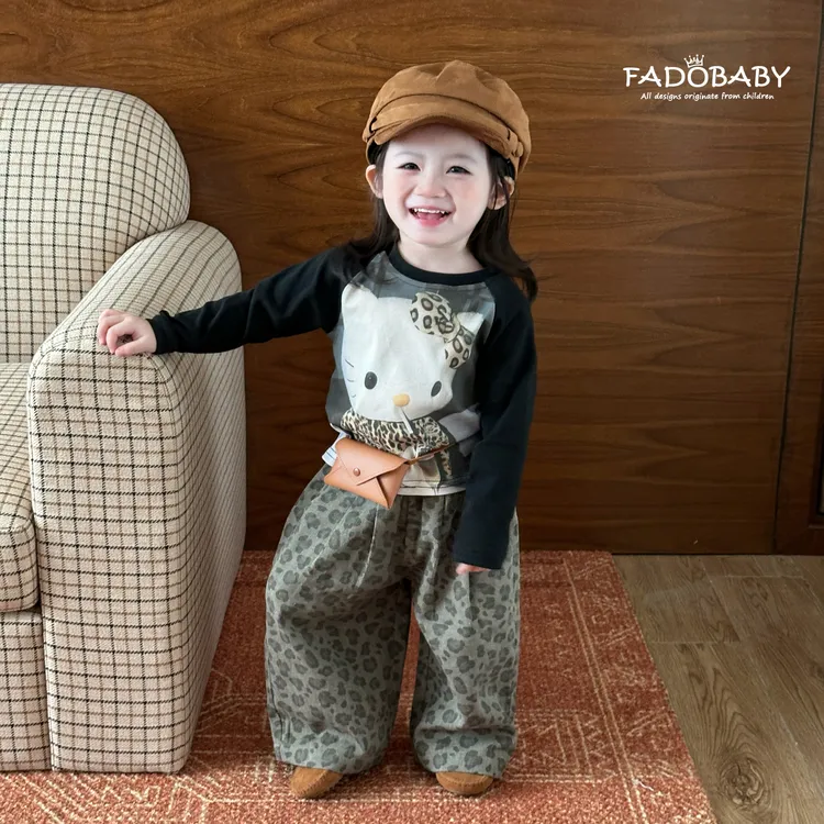 女童T恤套装秋季新款韩版宝宝洋气卡通长袖上衣儿童豹纹休闲裤潮