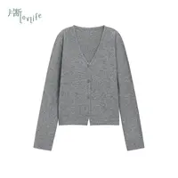 片断毛衣女秋季新款v领长袖休闲气质外穿上衣温柔灰色开衫
