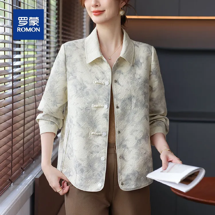 罗蒙妈妈装高档短款外套女春秋季新款时尚小个子中老年人夹克上衣