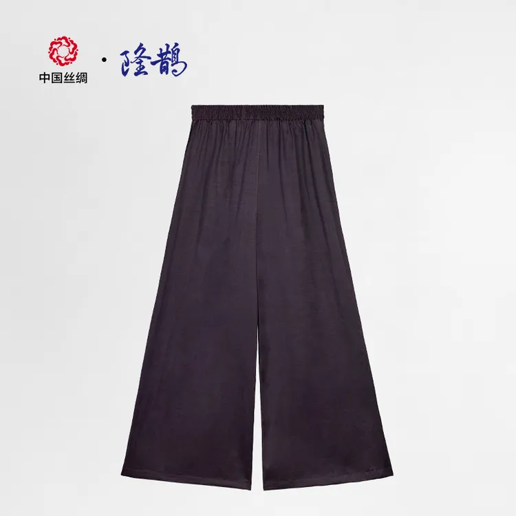 中国丝绸隆鹊【莨珠记紫色素绉缎香云纱】阔腿裤时尚百搭双面穿休闲