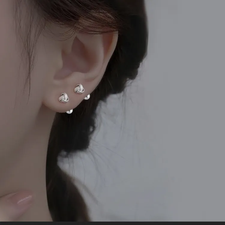 纯铜耳饰 【如意结】925银针耳钉女通用轻奢耳饰耳骨钉螺旋小巧耳环