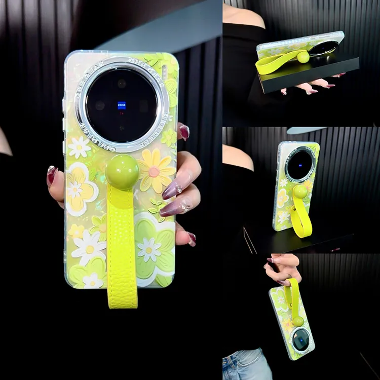 适用vivox200手机壳新款x200pro套x200promini小众晕染绿色色花朵