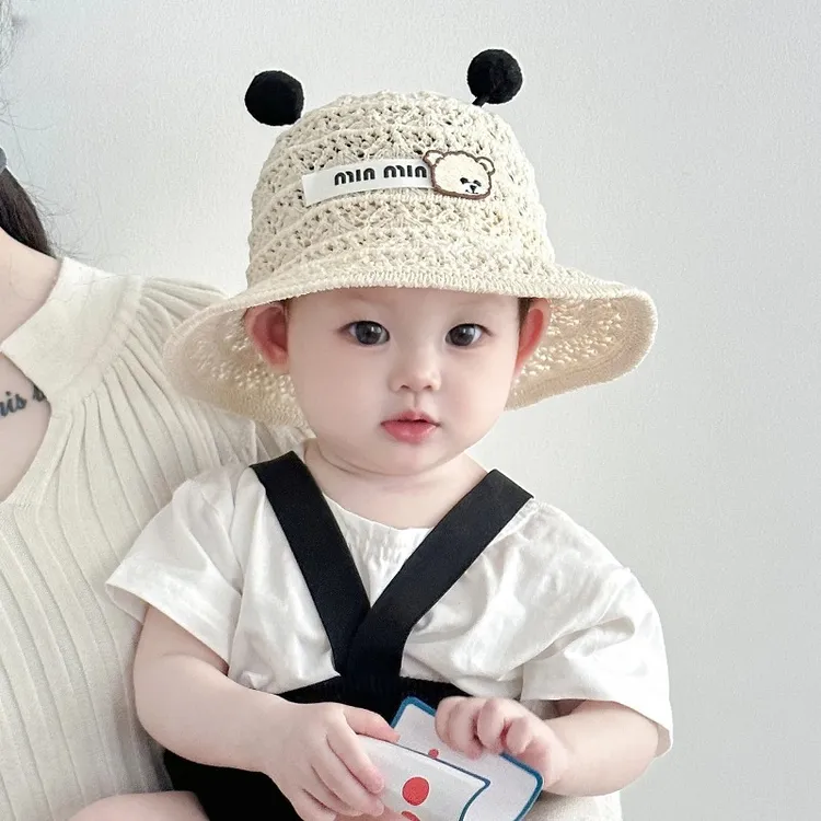 婴儿遮阳帽子夏季薄款纯棉镂空小童帽春夏凉帽男孩女宝宝草帽