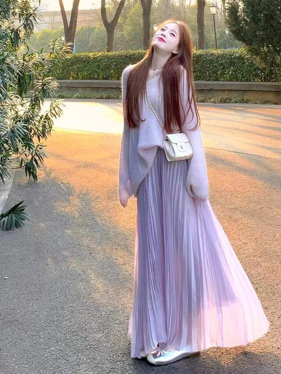 温柔系套装女2025秋季慵懒感减龄上衣一整套ootd穿搭新款半身裙潮