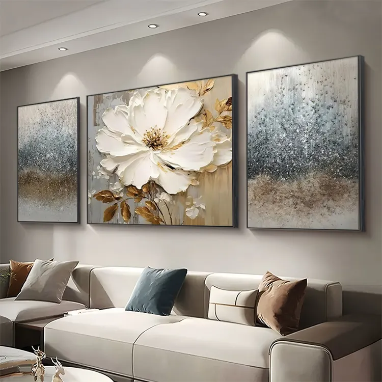 高级感客厅装饰画高级感现代简约三联画花卉沙发背景墙挂画壁画