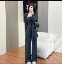长款0548#糯米三件套套装女休闲显瘦时尚开衫吊带网红洋气春秋