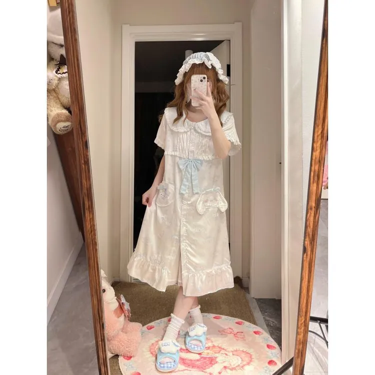 原创【蓝色大耳狗】春夏季新款娃娃领睡裙女可爱家居服连衣睡衣外穿