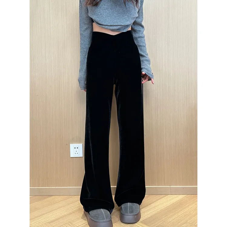 小静静一会【小暖炉休闲裤】2025冬季新款加厚丝绒微喇裤2510C7373