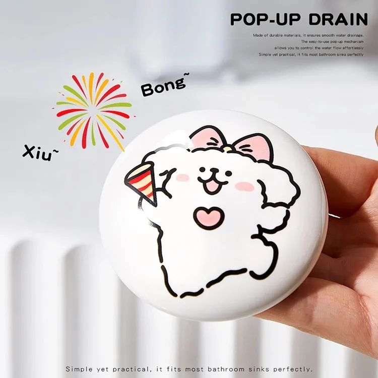 可爱小狗陶瓷洗脸盆卫生间洗手池漏水塞洗脸盆下水器创意弹跳芯Z