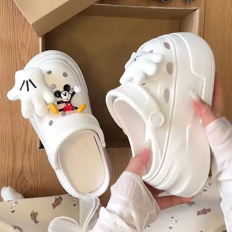 厚底9cm增高卡通小个子洞洞鞋女2025年夏季时尚百搭舒适包头拖鞋