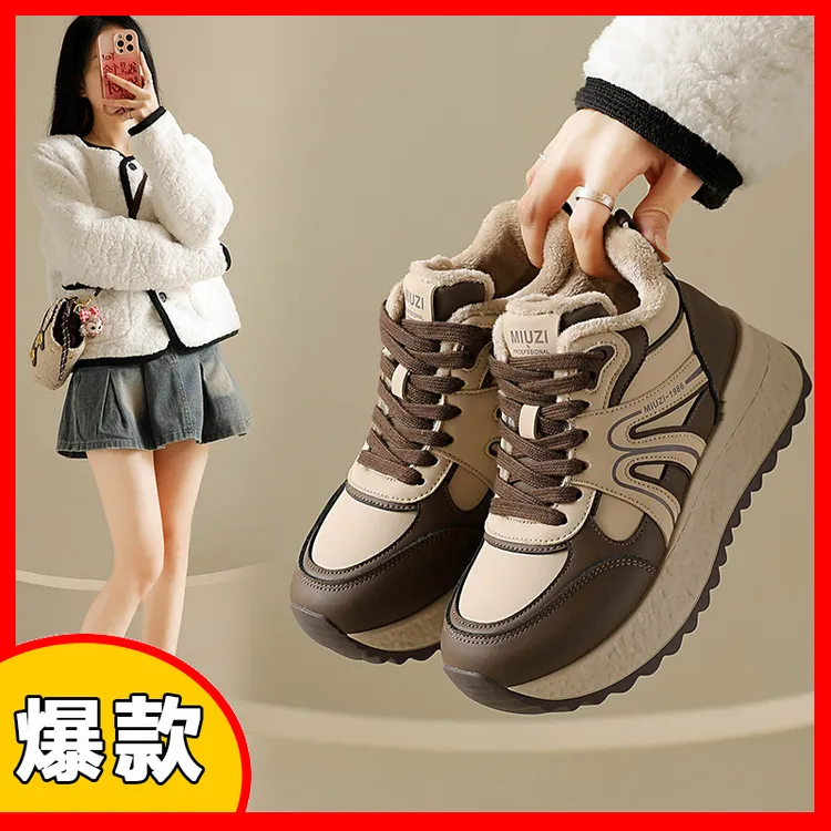 精选现货韩版加绒高帮棉鞋女2025冬季新款厚底保暖防滑老爹运包邮