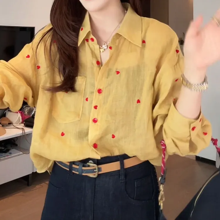 高级感爱心刺绣防晒长袖衬衫女夏新款洋气减龄轻薄开衫设计感上衣