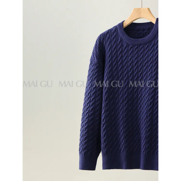 【83306】【莫代尔混纺】秋冬复古风麻花肌理工艺毛衣刺绣圆领针织衫