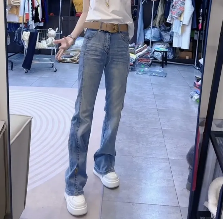 萱贝纯高腰显瘦微喇牛仔裤女2025春季新款百搭时尚修身弹力喇叭裤