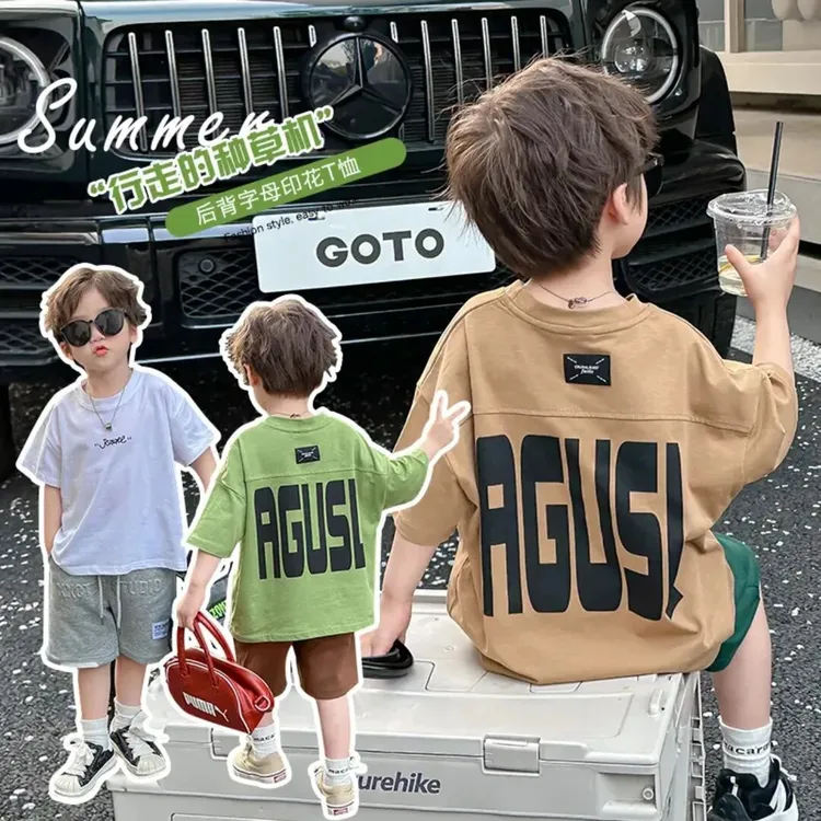 儿童夏季新款纯棉短袖T恤洋气拼接韩版百搭T恤中童休闲上衣男女童