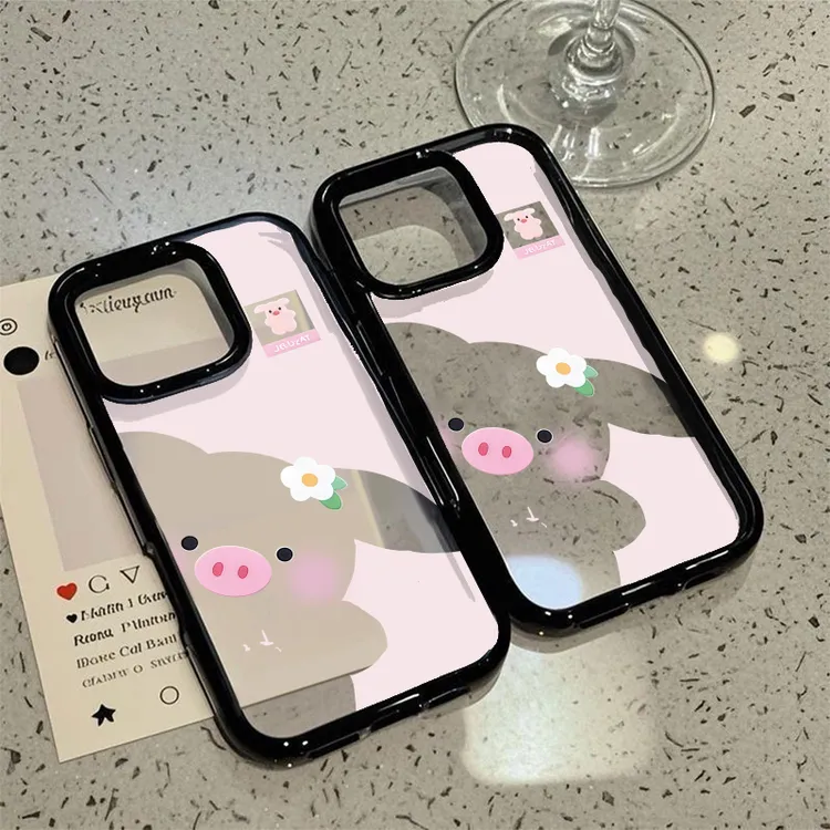 探头小猪适用苹果17Promax新款16黑边15亚克力14透明手机壳13个性