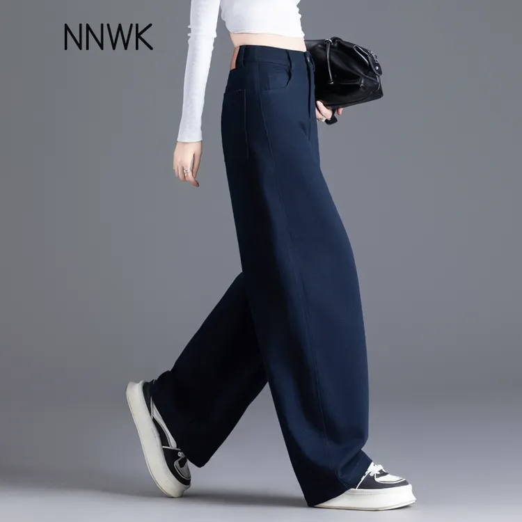 藏青色裤子女秋冬季弯刀裤女士长裤气球裤休闲裤女2025新款萝卜裤