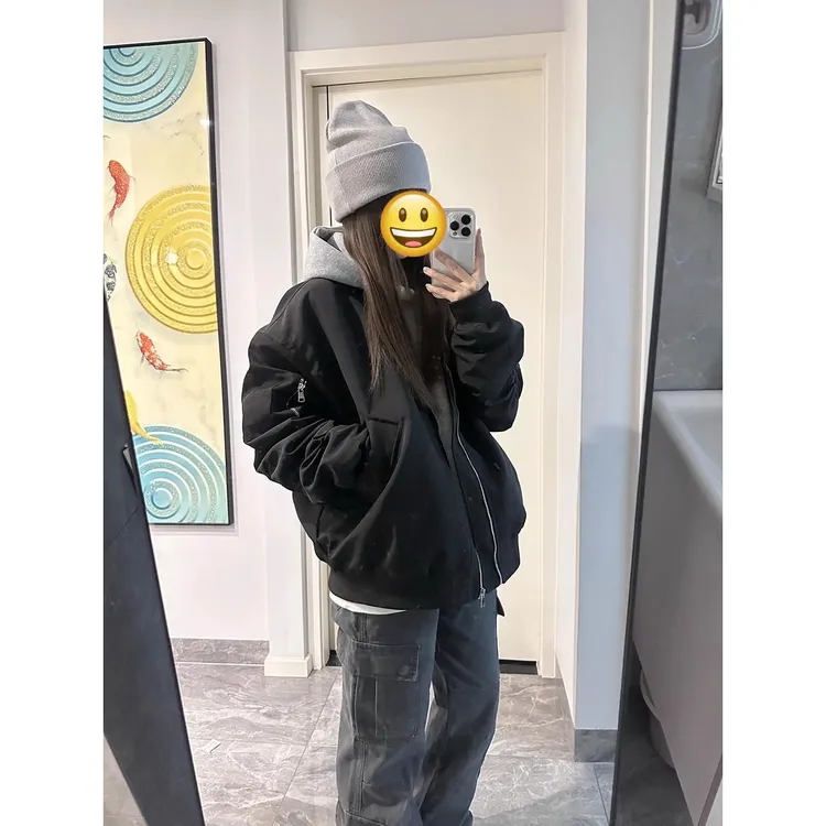 黑色夹克棉服cleanfit男女冬季美式飞行员棉衣外套加厚翻领棒球服