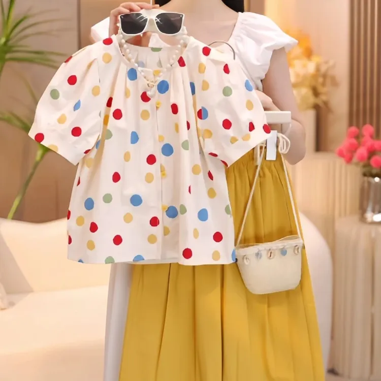 女童夏天套装2025新款波点清凉洋气时髦甜美女宝宝夏季休闲两件套