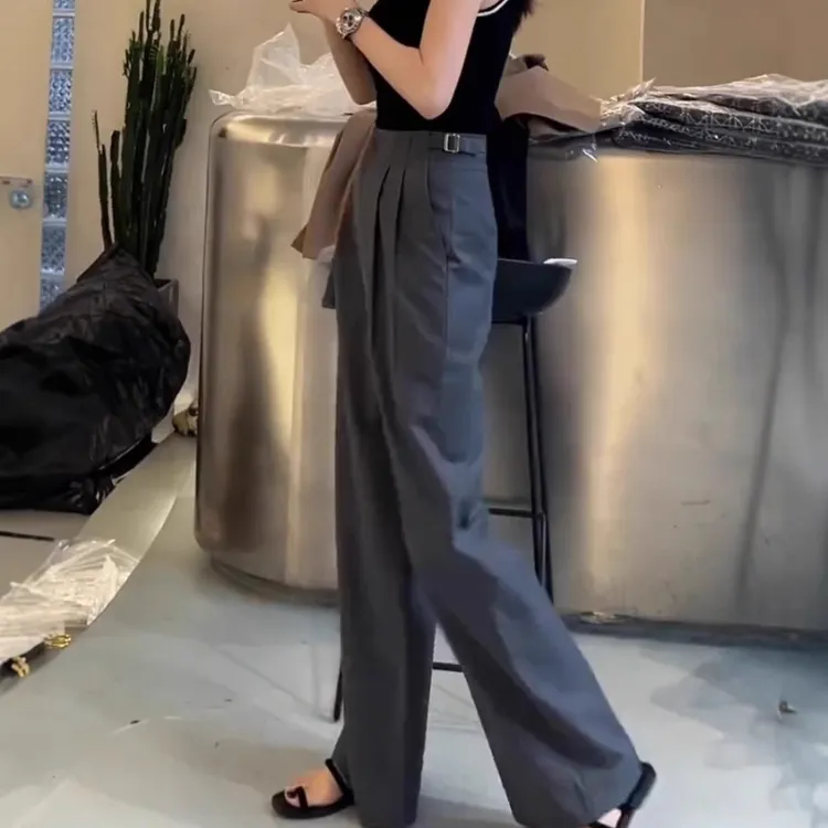 直筒阔腿休闲裤直筒气质女2025秋季时尚高腰宽松显瘦百搭阔腿裤子