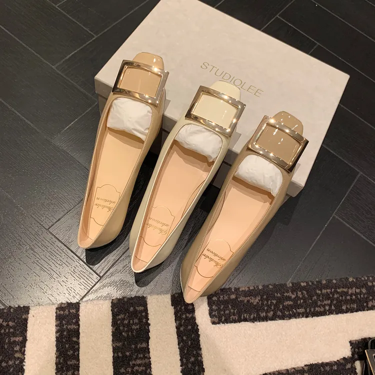 平底鞋和粗跟4.5cm鞋经典方扣小方头浅口女夏通勤单鞋法式气质