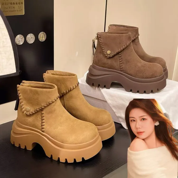磨砂厚底增高马丁靴女款小个子瘦瘦勃肯短靴英伦风