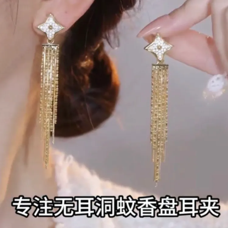 铜合金耳饰 镀24K金色满钻精致百搭无耳洞蚊香盘耳夹