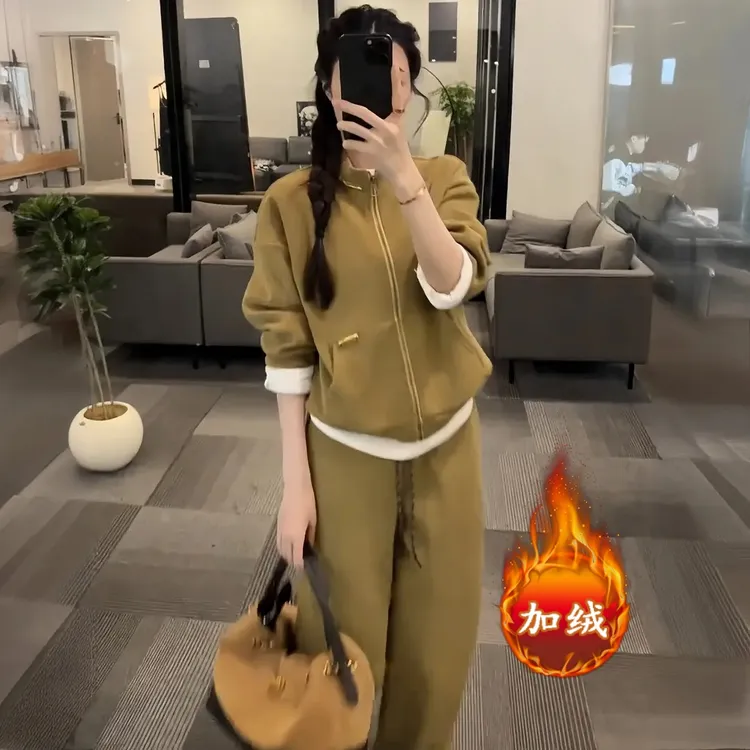 拉夏贝尔秋冬慵懒风穿搭套装女2025高级感休闲时尚显瘦减龄三件套