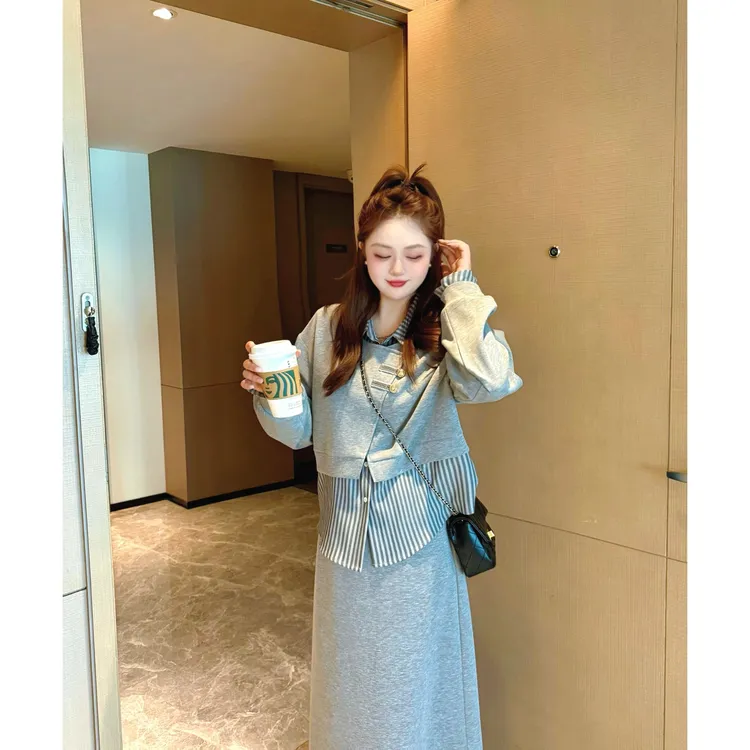 楠序迪迪微胖女装 2025年早秋法式显瘦两件套气质时尚套装YZ37053