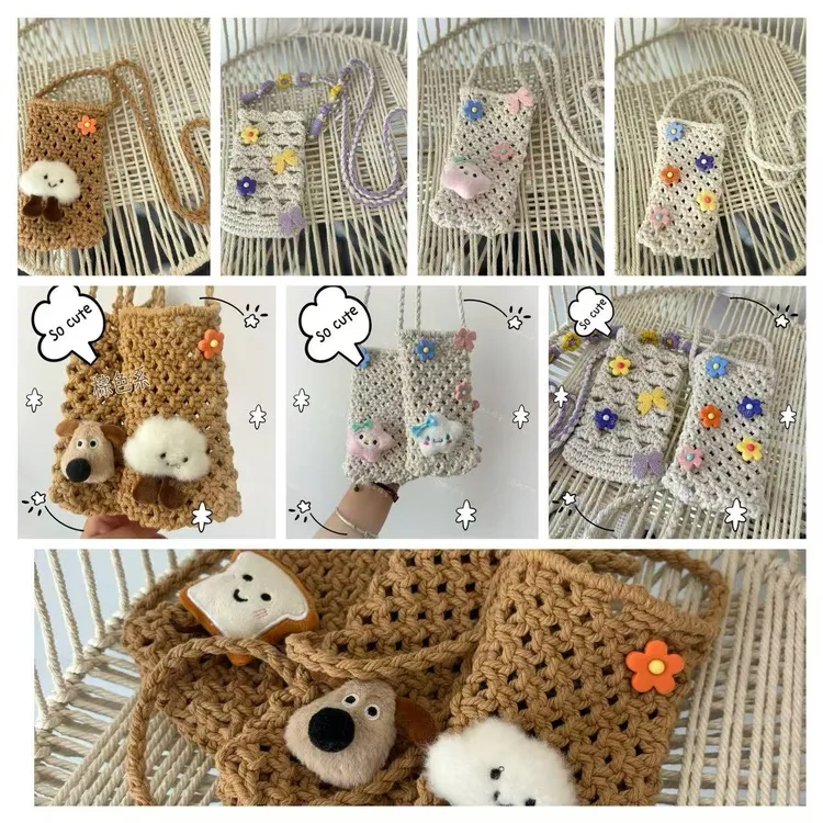  纯手工编织镂空斜挎沙滩夏日度假出门遛弯手机包复古ins风极简