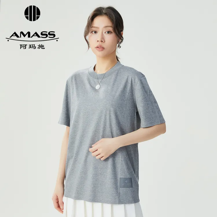 AMASS/阿玛施时尚简约休闲透气宽松圆领短袖女士中简约圆领女士