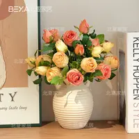 法式复古玫瑰仿真花假花干枯玫瑰花束轻奢花卉焦边复古餐桌摆花