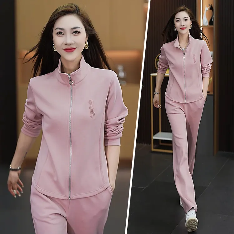 休闲运动套装女秋季2025新款时尚立领气质遮肚显瘦卫衣裤子两件套