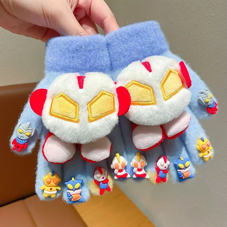 奥特曼儿童手套秋冬季防风保暖分指套男孩diy学生写字男童五指套