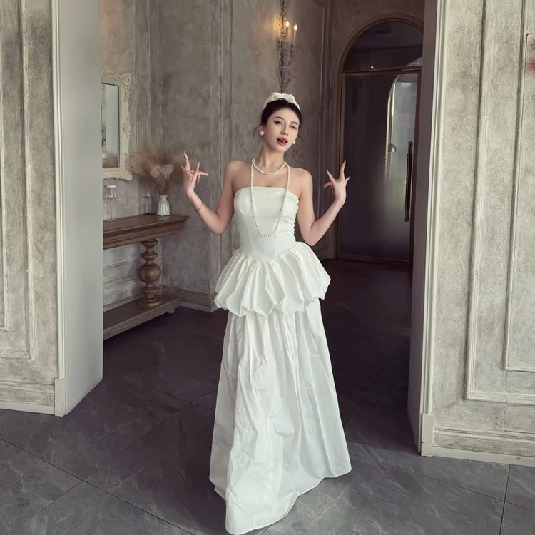 Teptdc | 法式高级感抹胸公主蓬蓬花苞连衣裙套装生日宴会
