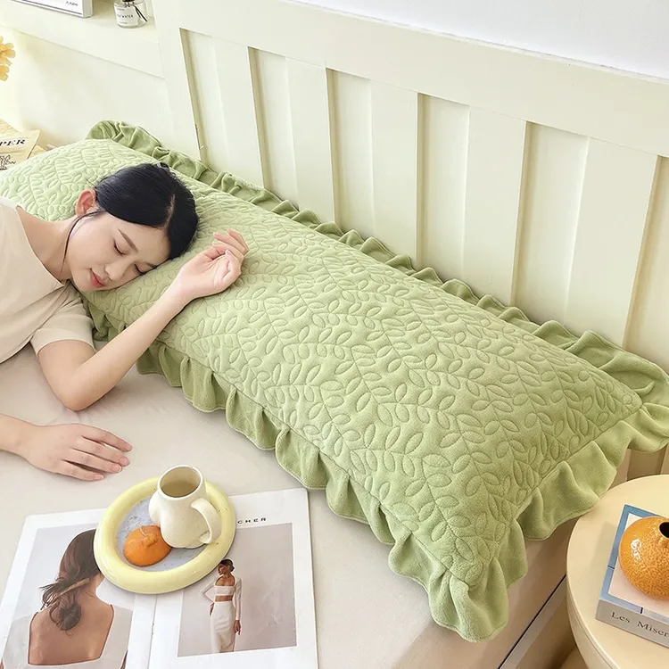 可水洗花边牛奶珊瑚绒双人长枕套1米1.2m棉枕韩版家用柔软情侣1.8