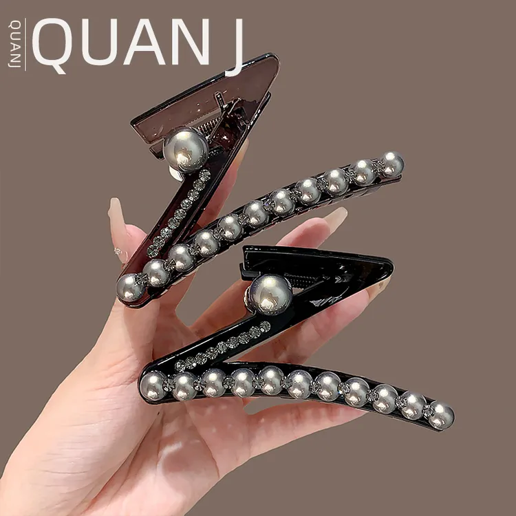 2025新款大号珍珠抓夹后脑勺盘发鲨鱼夹发量多发夹Z字型发卡头饰