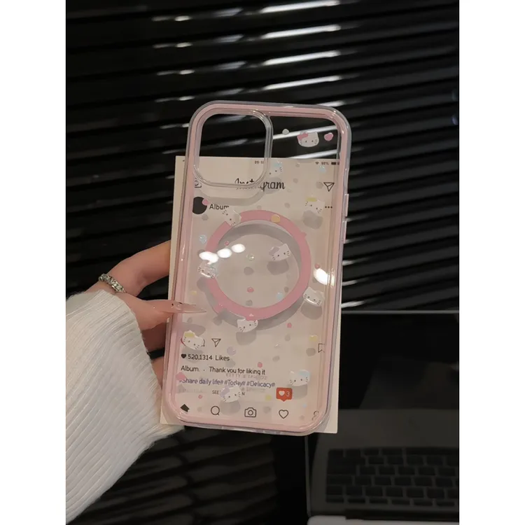 适用苹果16pro手机壳iPhone15炫彩磁吸华为60彩色蝴蝶结满屏kitty