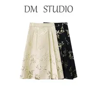 LX（不退不换）DM16297【杏花烟雨】蛋妹大码女装新中式显瘦半身裙