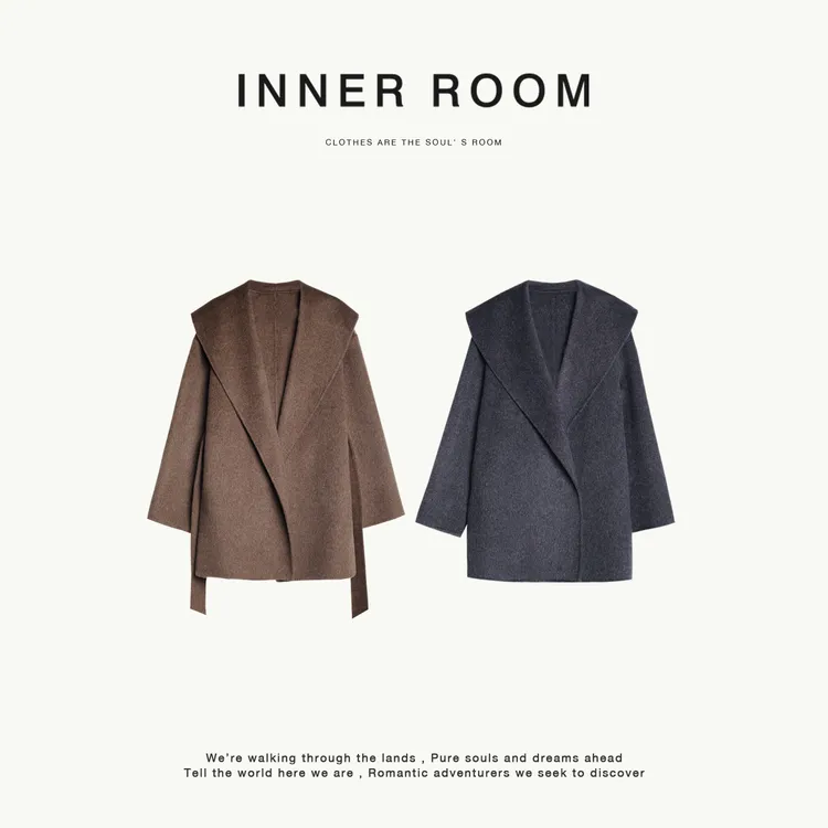INNER ROOM老钱双面呢翻领浴袍牦牛绒大衣女冬显瘦显高毛呢外套